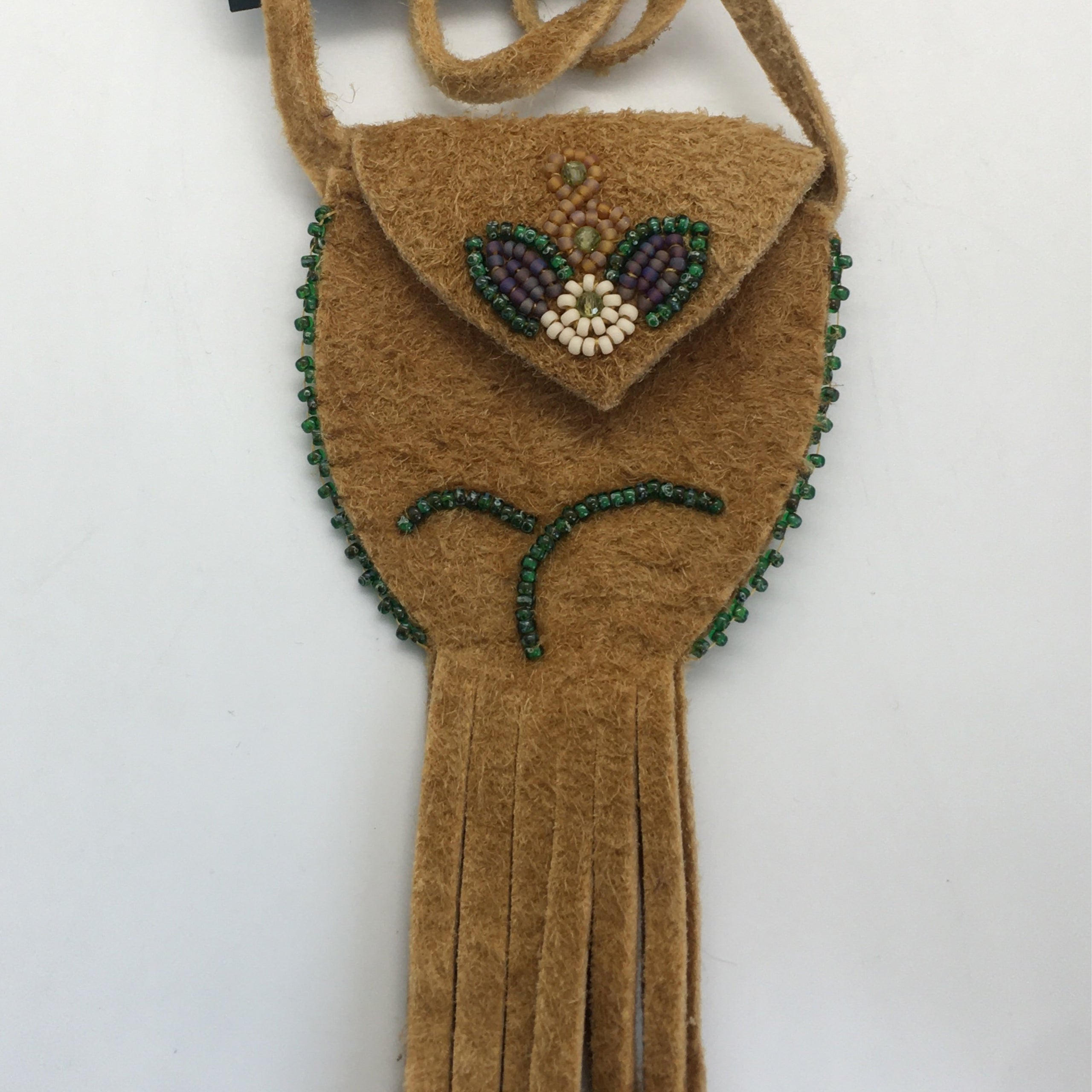 Beaded Medicine Pouch on Traditional Smoked Moose Hide Nikawiy Beads